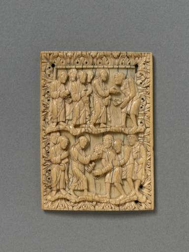 The panel is split and a small piece of the border above the head of Elias is missing.
Measured for the Medieval and Renaissance Galleries